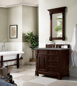 Brookfield 36" Single Vanity, Burnished Mahogany w/ 3 CM Grey Expo Quartz Top James Martin Vanities