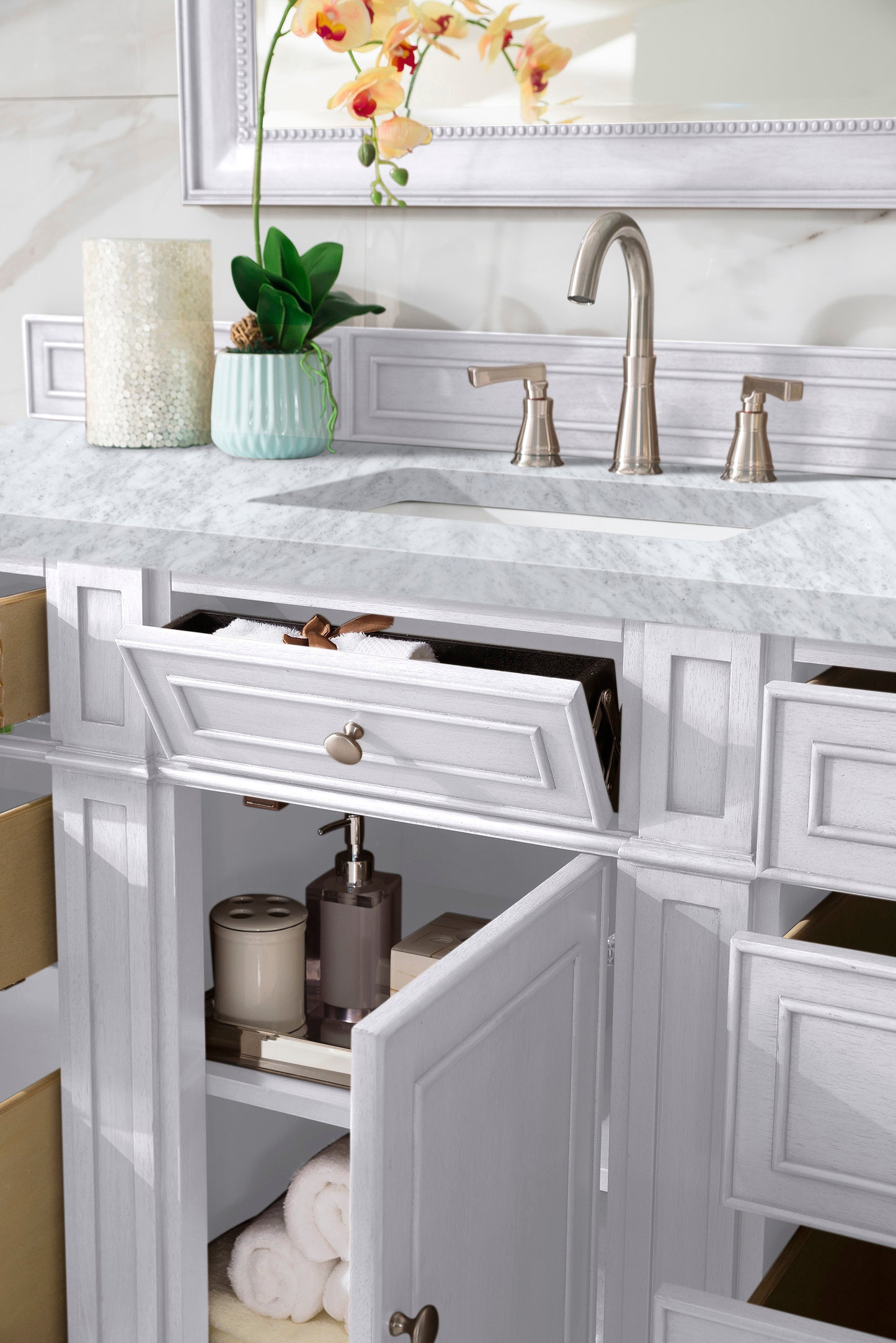 Bristol 60" Single Vanity, Bright White, w/ 3 CM Carrara Marble Top James Martin Vanities