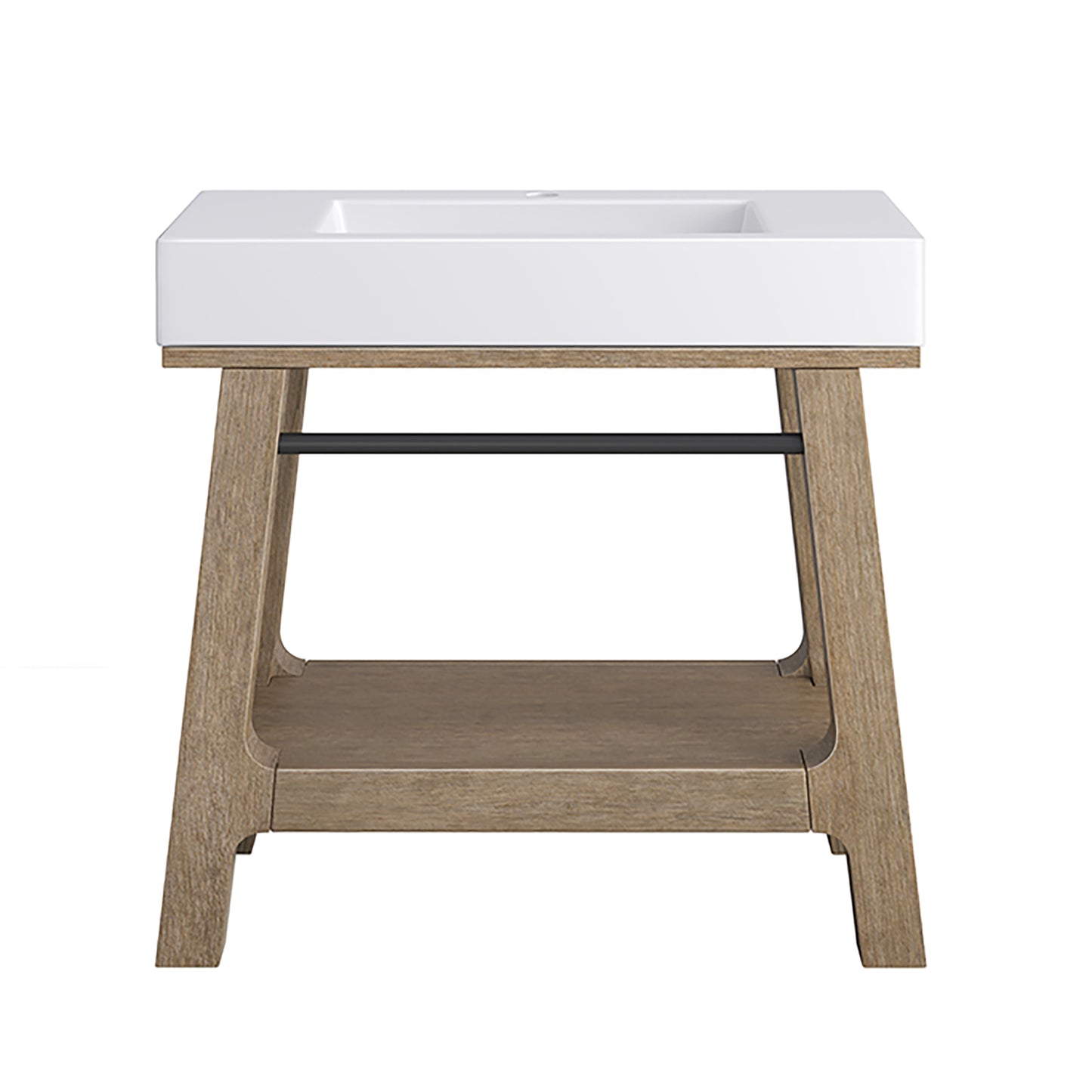Auburn 36" Sink Console, Weathered Timber w/ Glossy White Mineral Composite Top James Martin Vanities