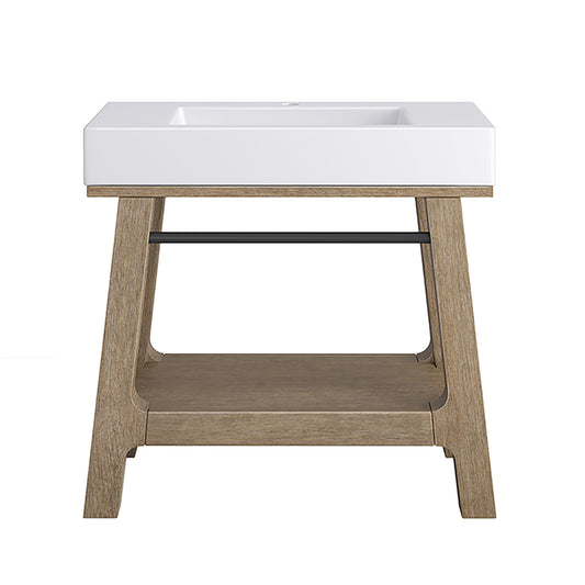 Auburn 36" Sink Console, Weathered Timber w/ Glossy White Mineral Composite Top James Martin Vanities