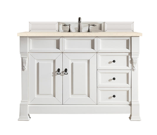 Brookfield 48" Single Vanity, Bright White w/ 3 CM Eternal Marfil Quartz Top James Martin Vanities