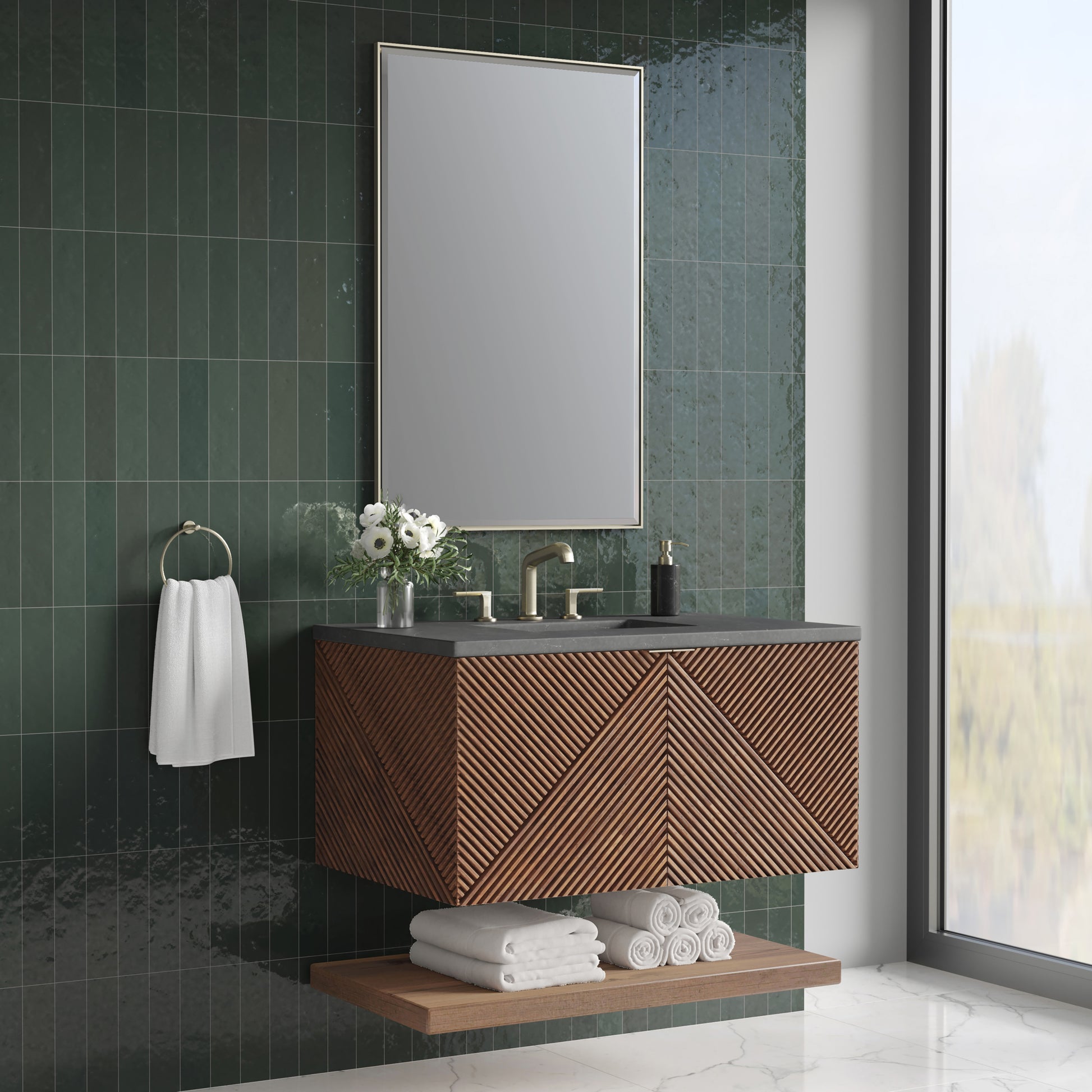 Marcello 36" Single Vanity, Chestnut w/ 3CM Charcoal Soapstone Top James Martin Vanities