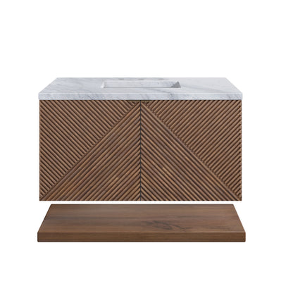 Marcello 36" Single Vanity, Chestnut w/ 3CM Carrara Marble Top James Martin Vanities