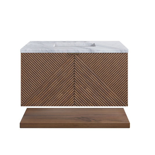 Marcello 36" Single Vanity, Chestnut w/ 3CM Carrara Marble Top James Martin Vanities