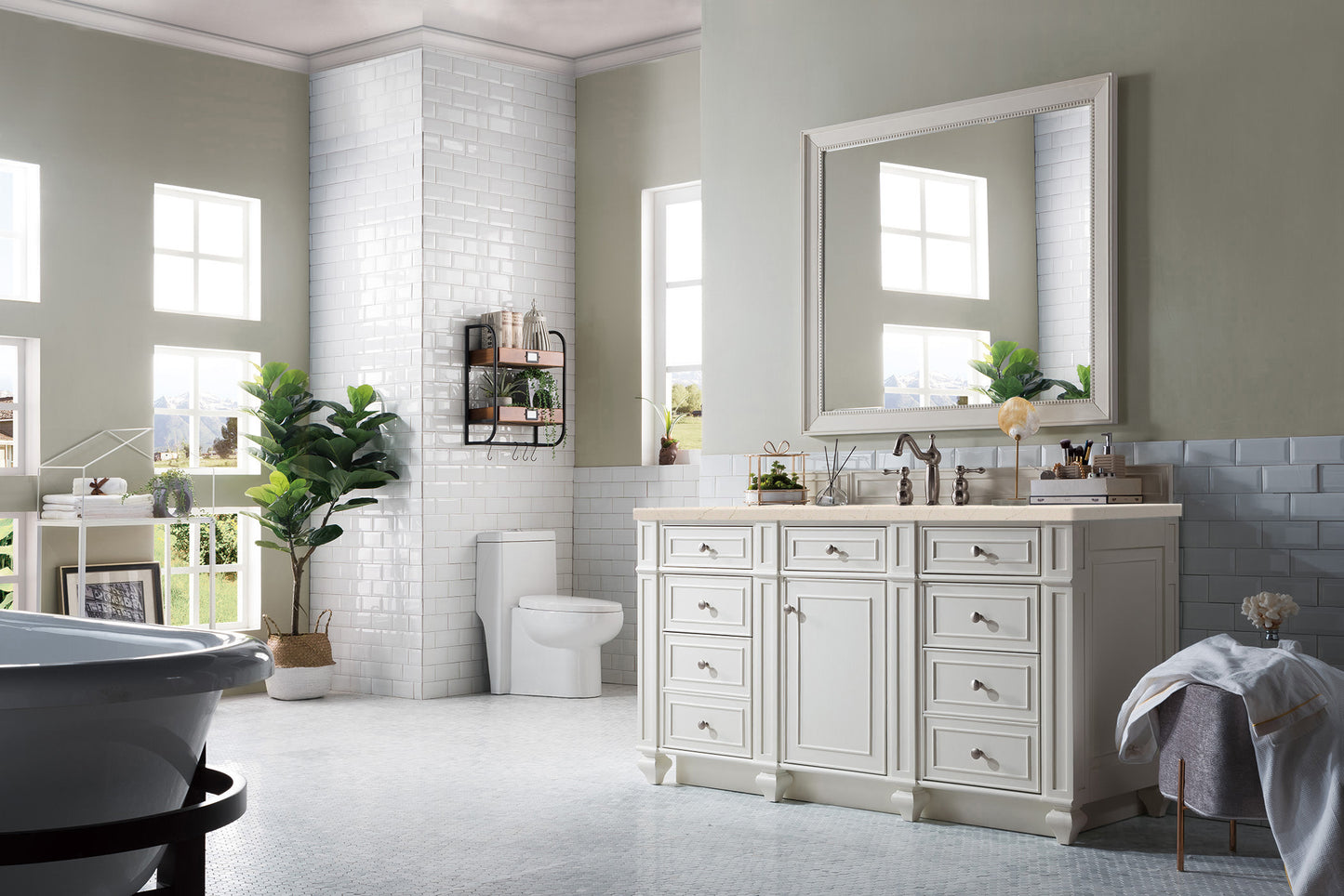 Bristol 60" Single Vanity, Bright White, w/ 3 CM Eternal Marfil Quartz Top James Martin Vanities