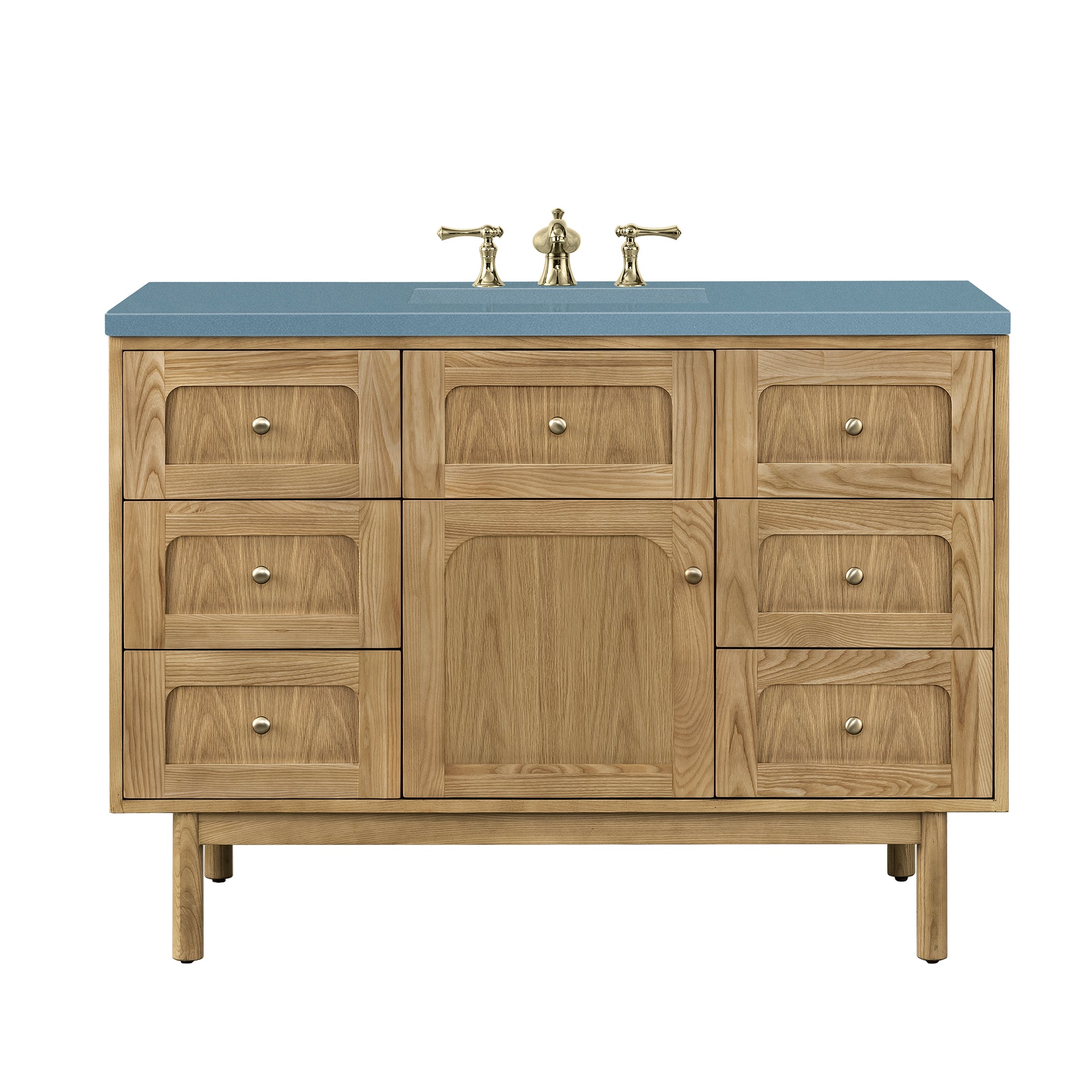 Laurent 48" Single Vanity, Light Natural Oak w/ 3CM Cala Blue Top James Martin Vanities