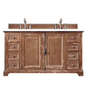 Providence 60" Double Vanity Cabinet, Driftwood, w/ 3 CM White Zeus Quartz Top James Martin Vanities