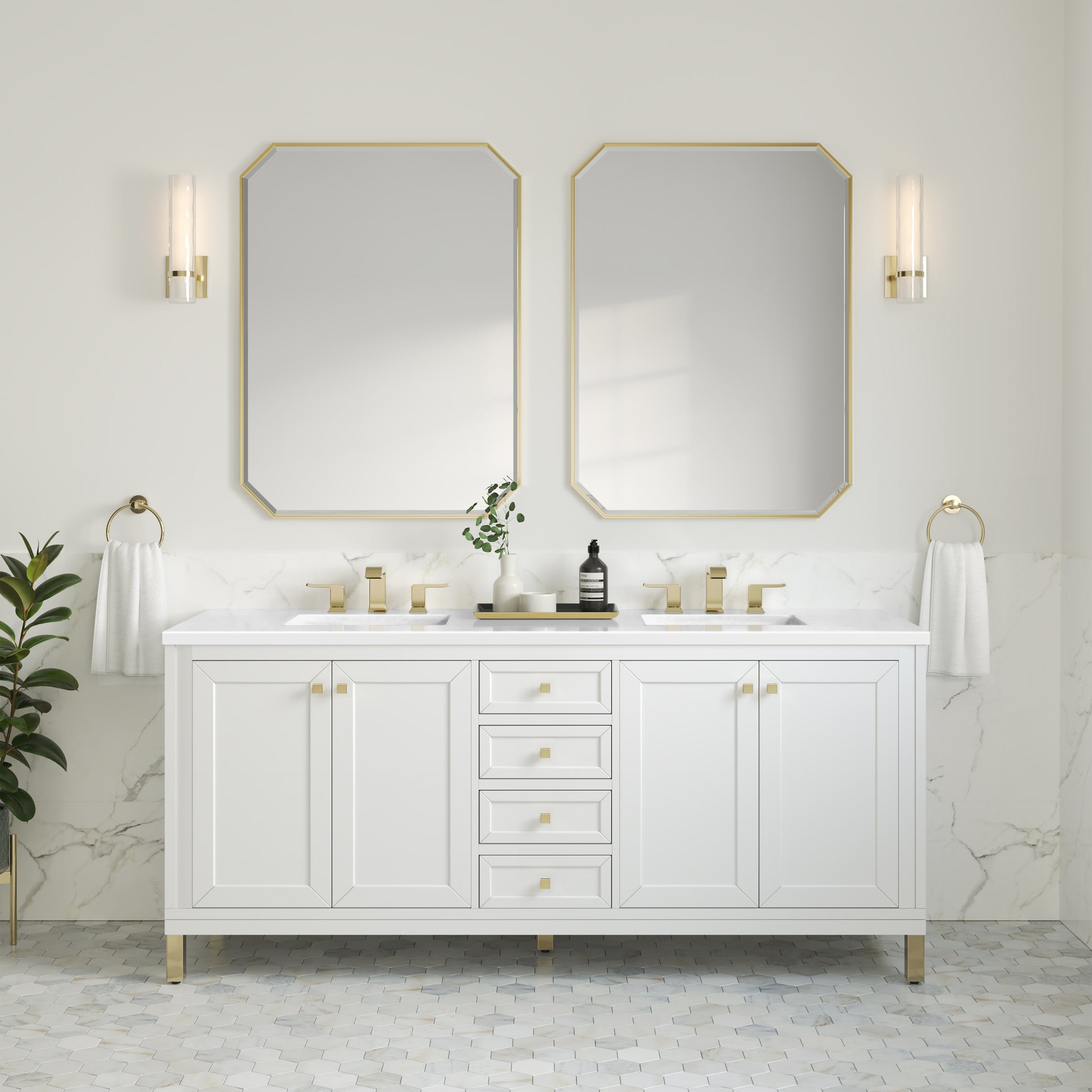 Chicago 72" Double Vanity, Glossy White w/ 3CM White Zeus Top James Martin Vanities