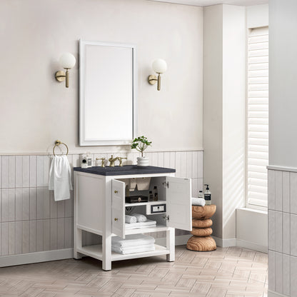 Breckenridge 30" Single Vanity, Bright White w/ 3CM Charcoal Soapstone Top James Martin Vanities