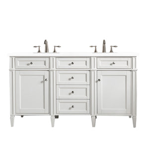 Brittany 60" Bright White Double Vanity w/ 3 CM White Zeus Quartz Top James Martin Vanities