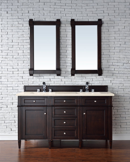 Brittany 60" Burnished Mahogany Double Vanity w/ 3 CM Eternal Marfil Quartz Top James Martin Vanities