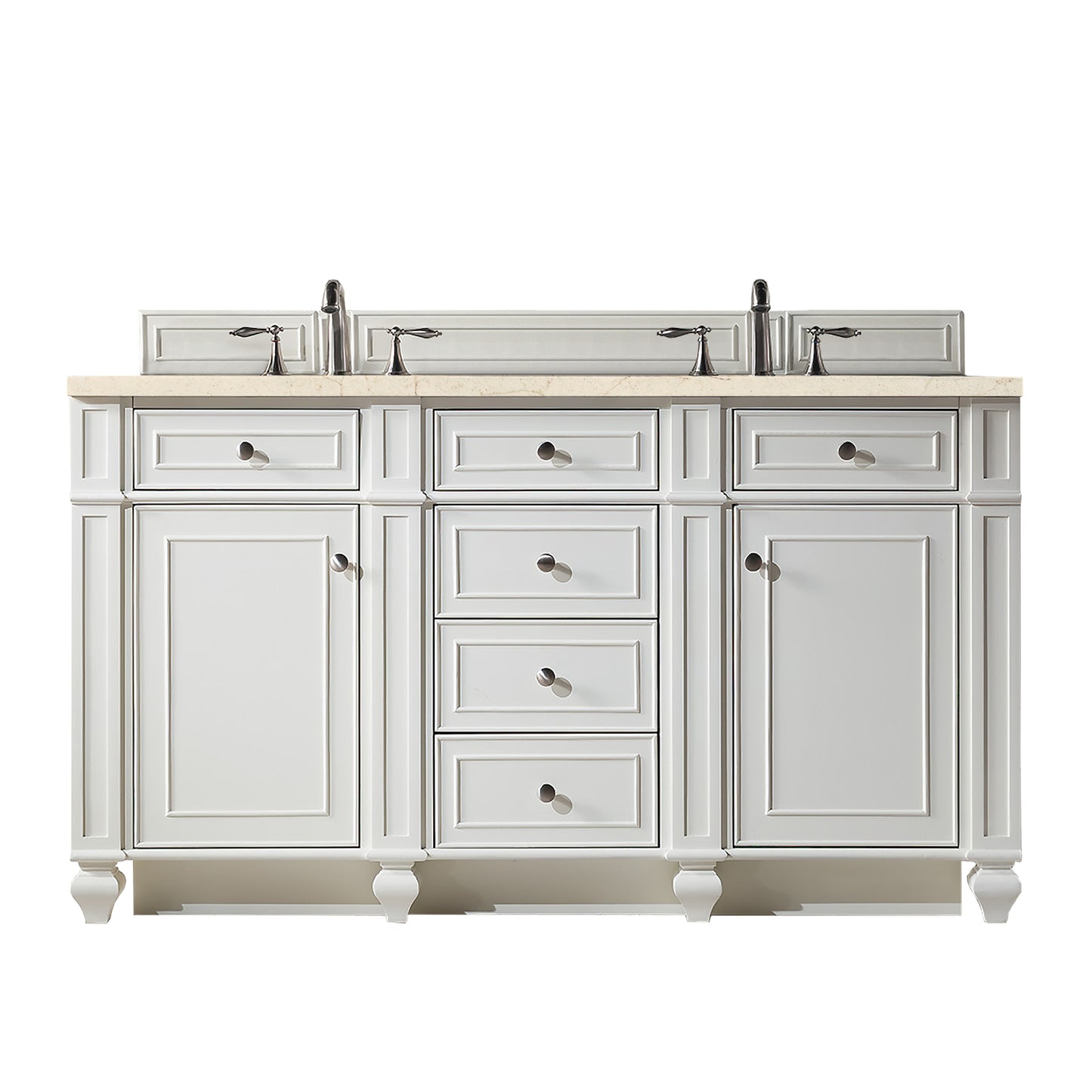 Bristol 60" Double Vanity, Bright White, w/ 3 CM Eternal Marfil Quartz Top James Martin Vanities