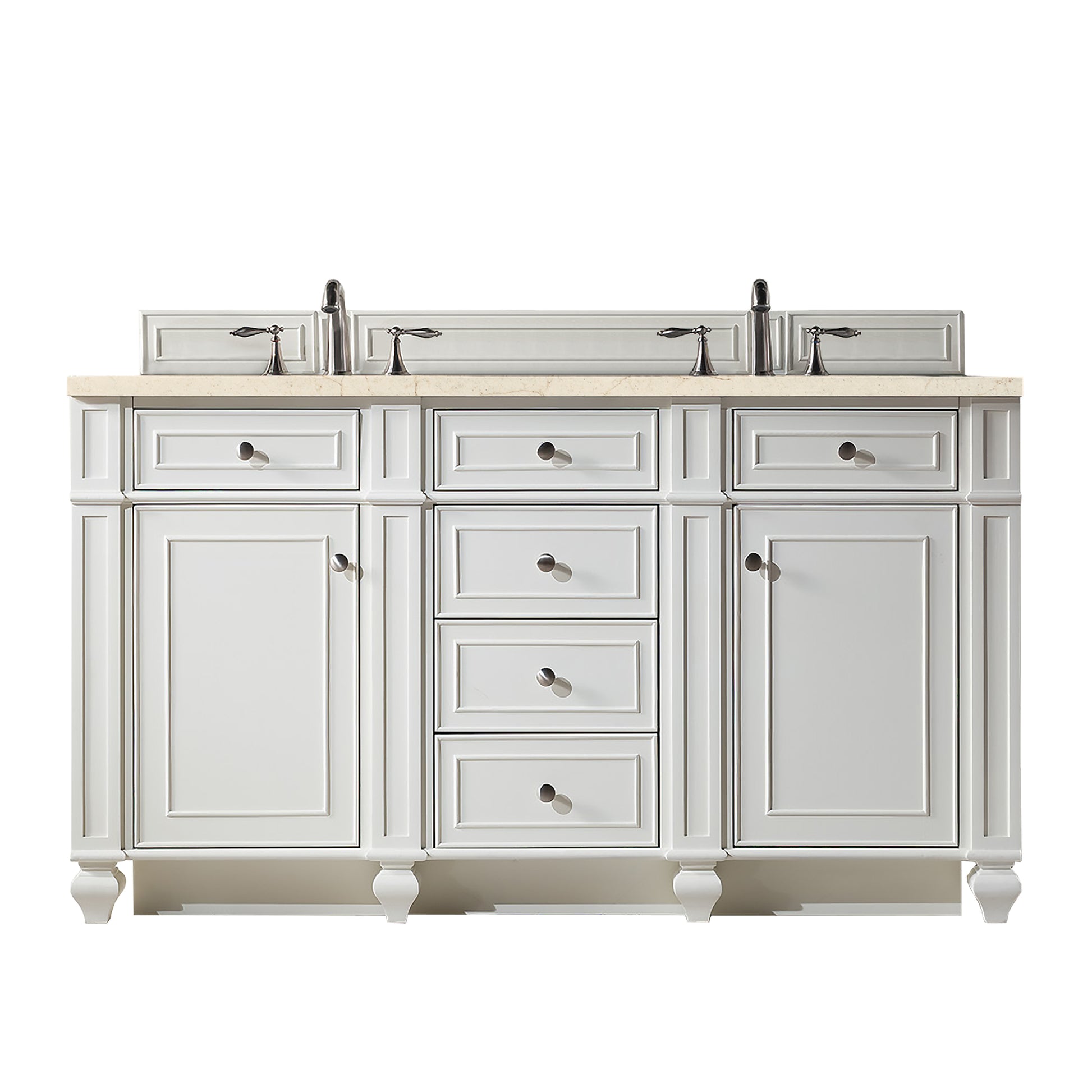 Bristol 60" Double Vanity, Bright White, w/ 3 CM Eternal Marfil Quartz Top James Martin Vanities