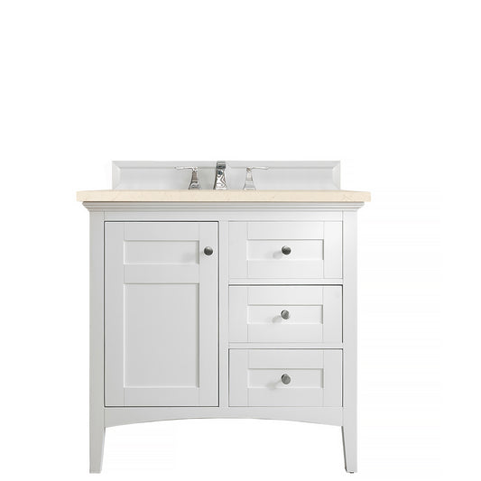 Palisades 36" Single Vanity, Bright White, w/ 3 CM Eternal Marfil Quartz Top James Martin Vanities