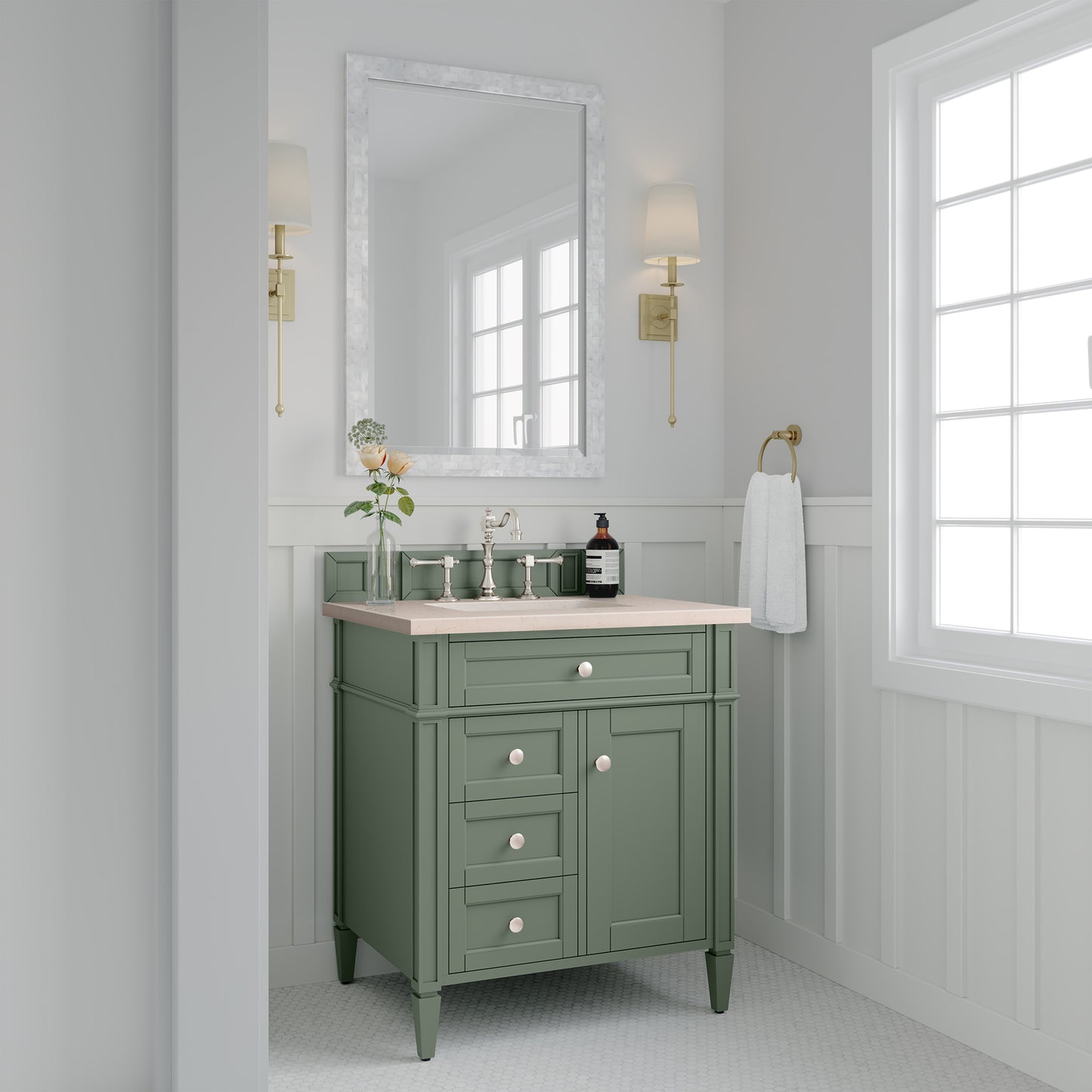 Brittany 30" Single Vanity, Smokey Celadon w/ 3CM Eternal Marfil Top James Martin Vanities