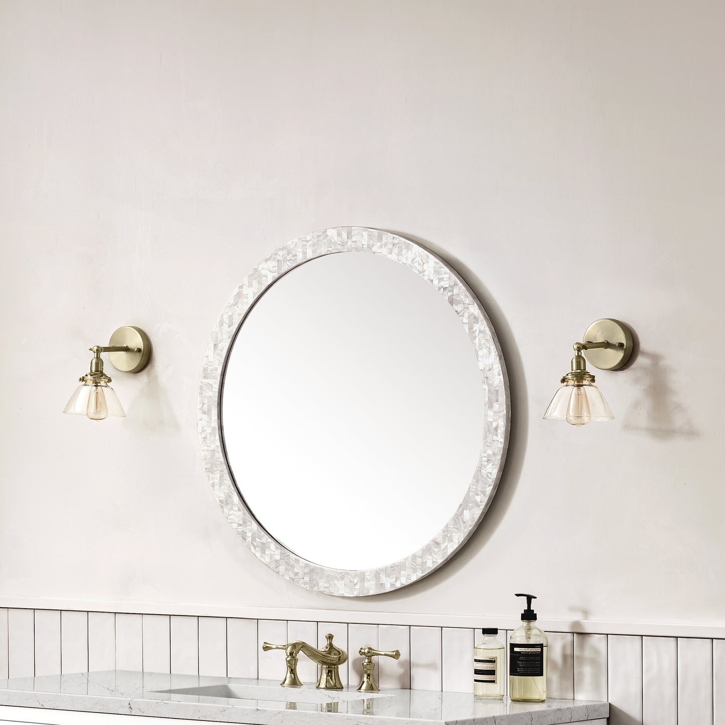 Callie 30" Round Mirror, White Mother of Pearl James Martin Vanities