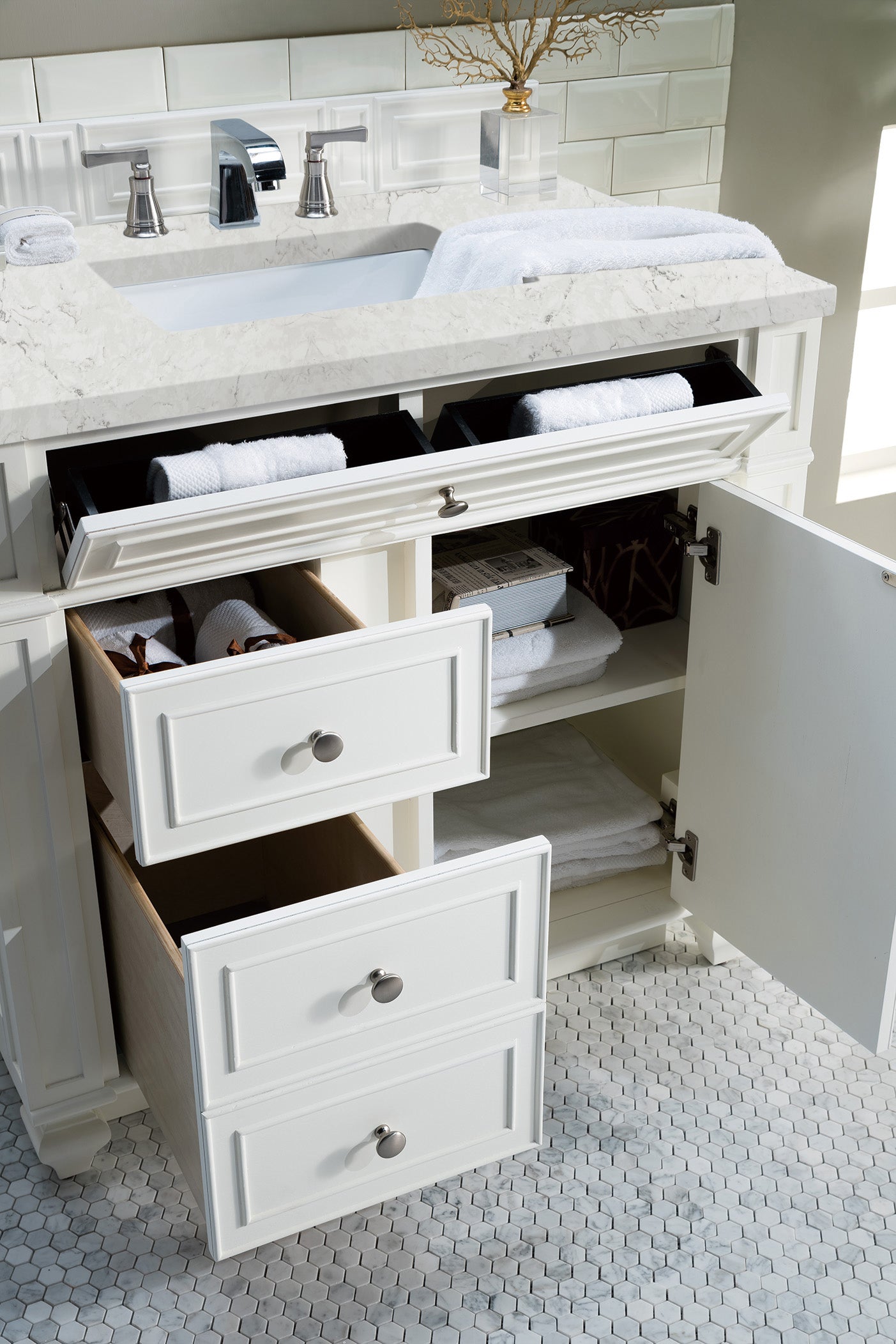 Bathroom Vanities Outlet Atlanta Renovate for LessBristol 36" Single Vanity, Bright White, w/ 3 CM Eternal Jasmine Pearl Quartz Top