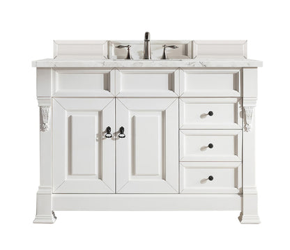 Brookfield 48" Single Vanity, Bright White w/ 3 CM Eternal Jasmine Pearl Quartz Top James Martin Vanities