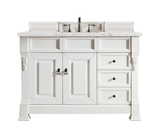 Brookfield 48" Single Vanity, Bright White w/ 3 CM Eternal Jasmine Pearl Quartz Top James Martin Vanities