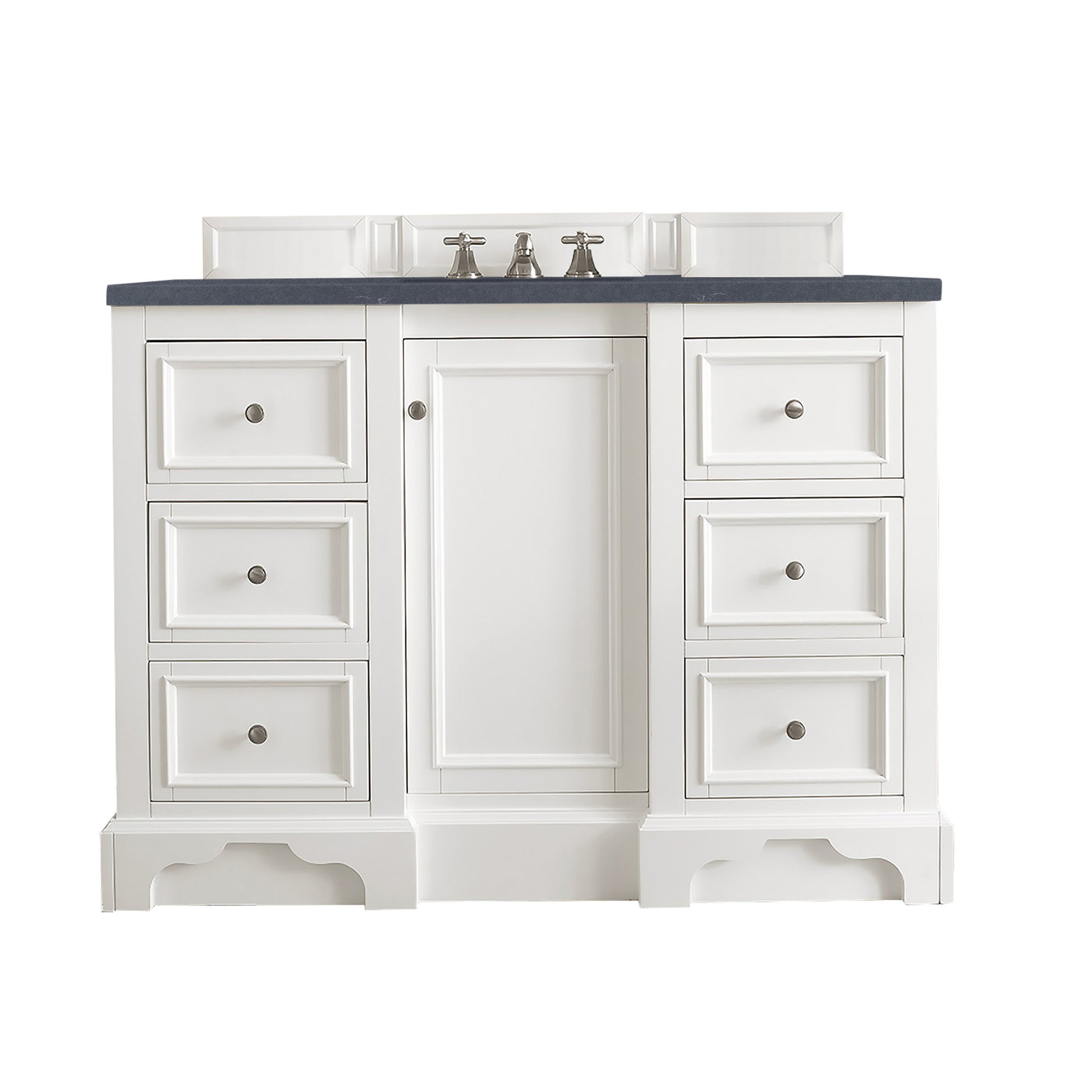 De Soto 48" Single Vanity, Bright White w/ 3 CM Charcoal Soapstone Quartz Top James Martin Vanities