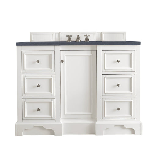 De Soto 48" Single Vanity, Bright White w/ 3 CM Charcoal Soapstone Quartz Top James Martin Vanities