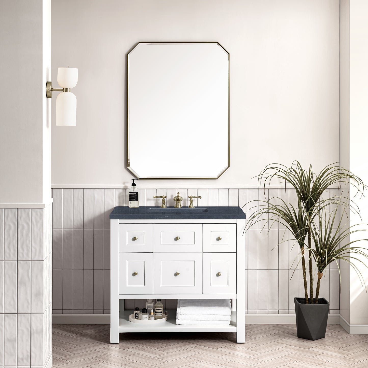 Breckenridge 36" Single Vanity, Bright White w/ 3CM Charcoal Soapstone Top James Martin Vanities