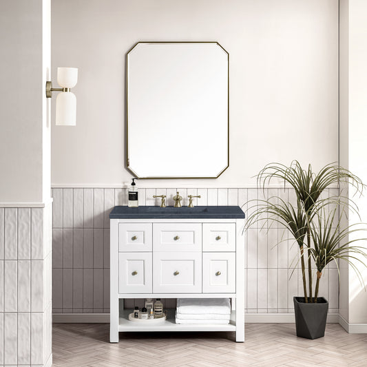 Breckenridge 36" Single Vanity, Bright White w/ 3CM Charcoal Soapstone Top James Martin Vanities