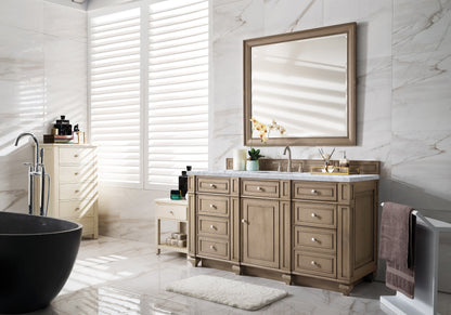 Bristol 60" Single Vanity, Whitewashed Walnut, w/ 3 CM Carrara Marble Top James Martin Vanities