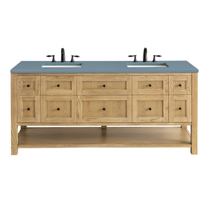 Breckenridge 72" Double Vanity, Light Natural Oak w/ 3CM Cala Blue Top James Martin Vanities