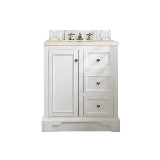De Soto 30" Single Vanity, Bright White w/ 3 CM Eternal Marfil Quartz Top James Martin Vanities