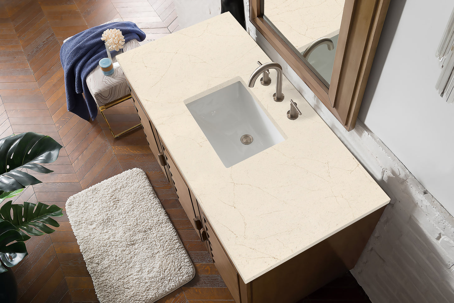 Portland 48" Single Vanity Whitewashed Walnut, w/ 3 CM Eternal Marfil Quartz Top James Martin Vanities