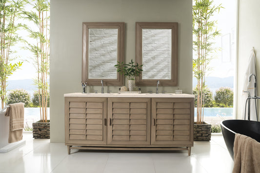 Portland 72" Double Vanity Whitewashed Walnut, w/ 3 CM Eternal Marfil Quartz Top James Martin Vanities