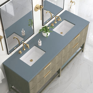 Bathroom Vanities Outlet Atlanta Renovate for LessEmmeline 72" Double Vanity, Pebble Oak w/ 3CM Cala Blue Top