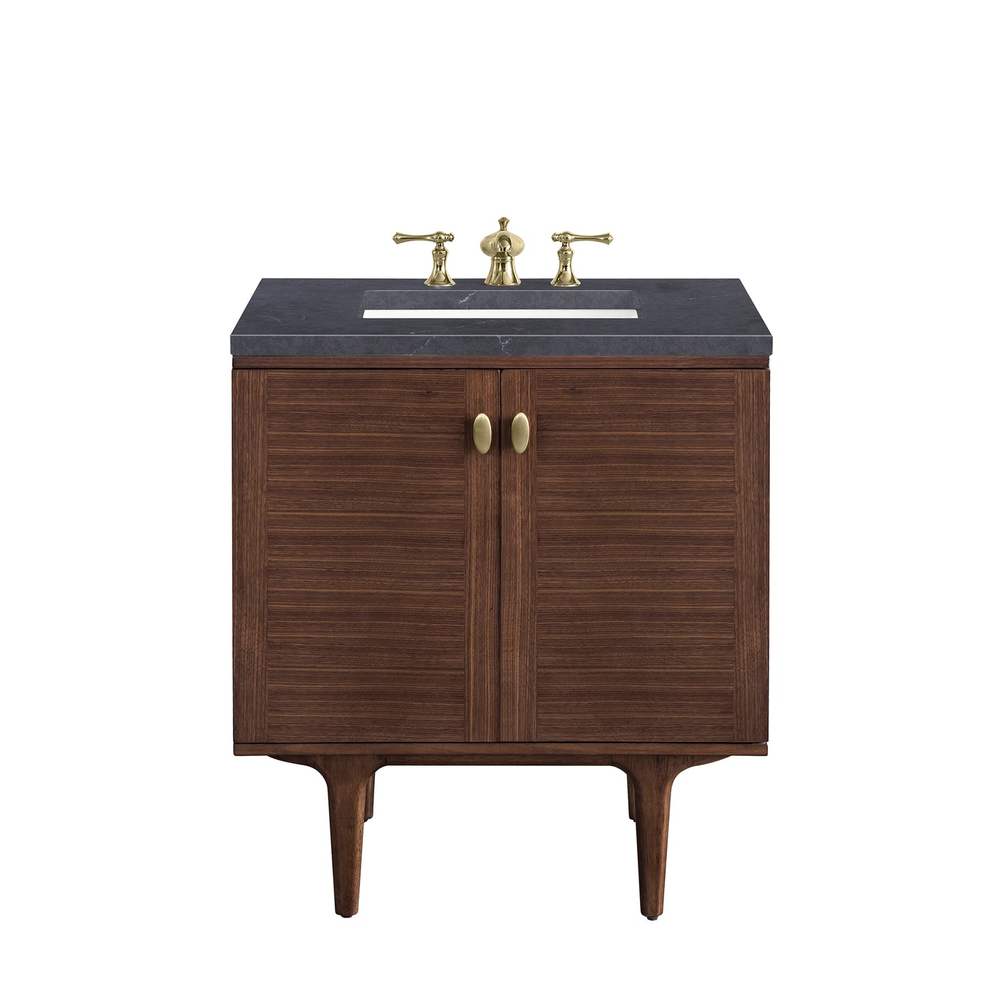 Amberly 30" Single Vanity, Mid-Century Walnut w/ 3CM Charcoal Soapstone Top James Martin Vanities