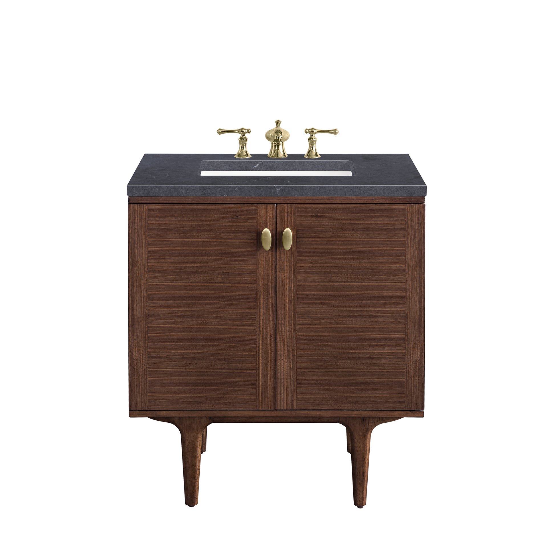 Amberly 30" Single Vanity, Mid-Century Walnut w/ 3CM Charcoal Soapstone Top James Martin Vanities