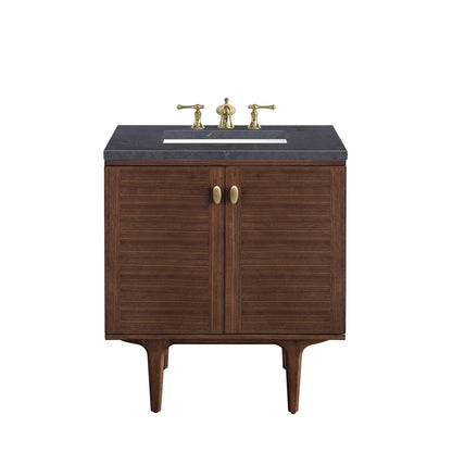 Amberly 30" Single Vanity, Mid-Century Walnut w/ 3CM Charcoal Soapstone Top James Martin Vanities