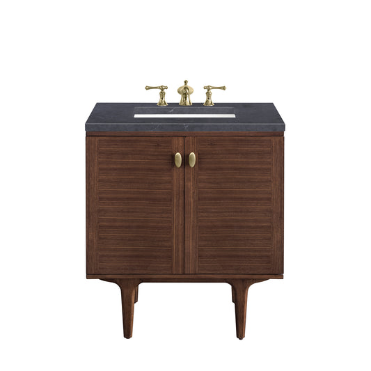 Amberly 30" Single Vanity, Mid-Century Walnut w/ 3CM Charcoal Soapstone Top James Martin Vanities
