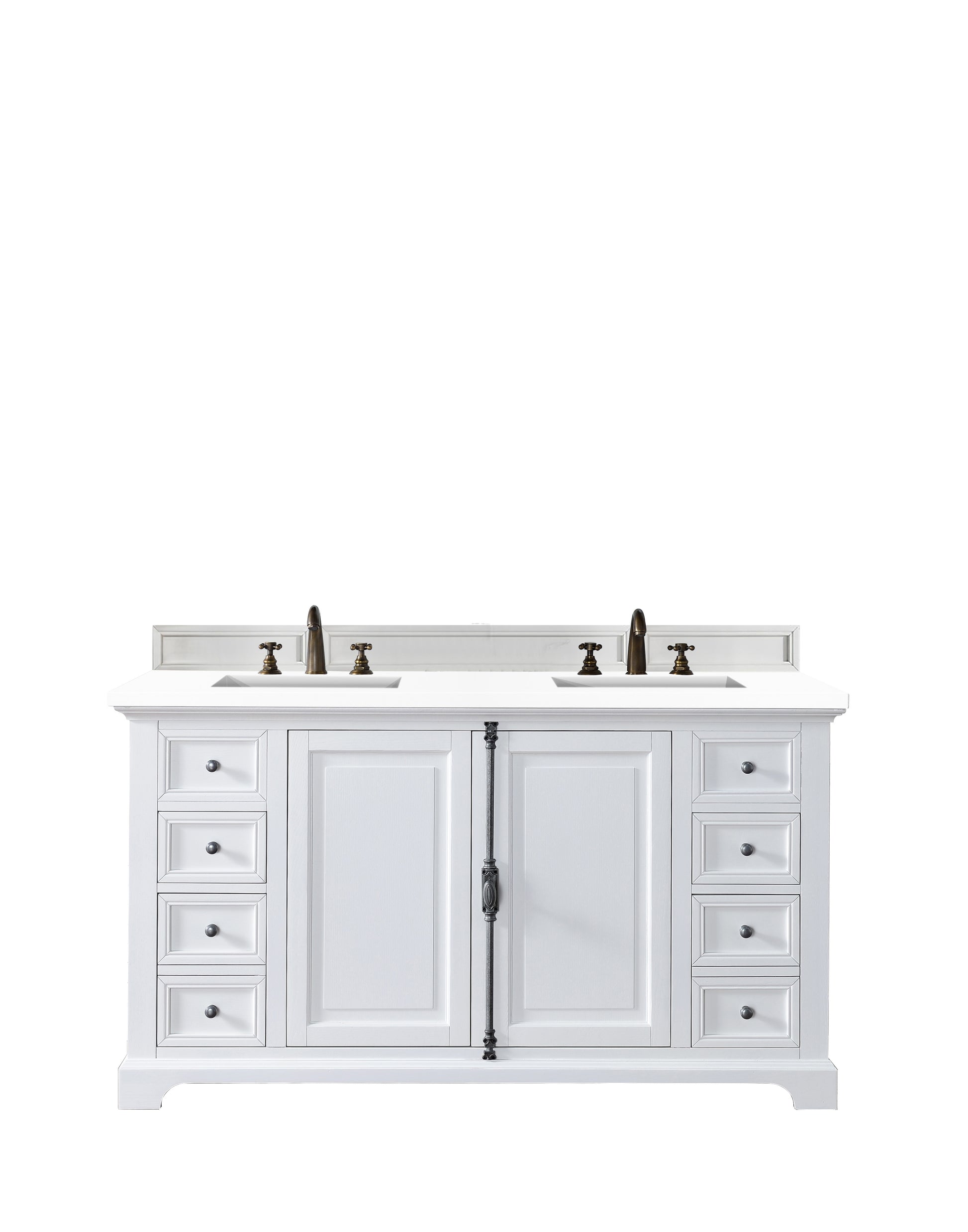 Providence 60" Double Vanity Cabinet, Bright White, w/ 3 CM Classic White Quartz Top James Martin
