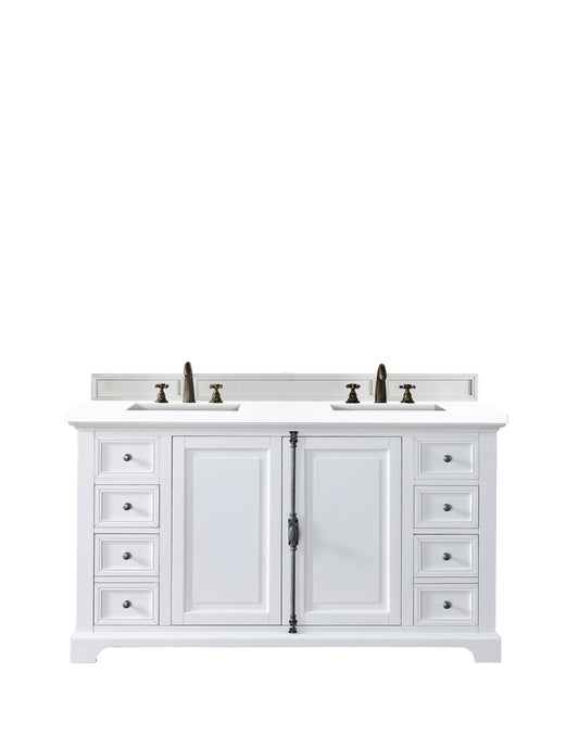 Providence 60" Double Vanity Cabinet, Bright White, w/ 3 CM Classic White Quartz Top James Martin
