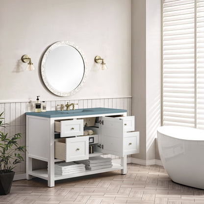 Breckenridge 48" Single Vanity, Bright White w/ 3CM Cala Blue Top James Martin Vanities