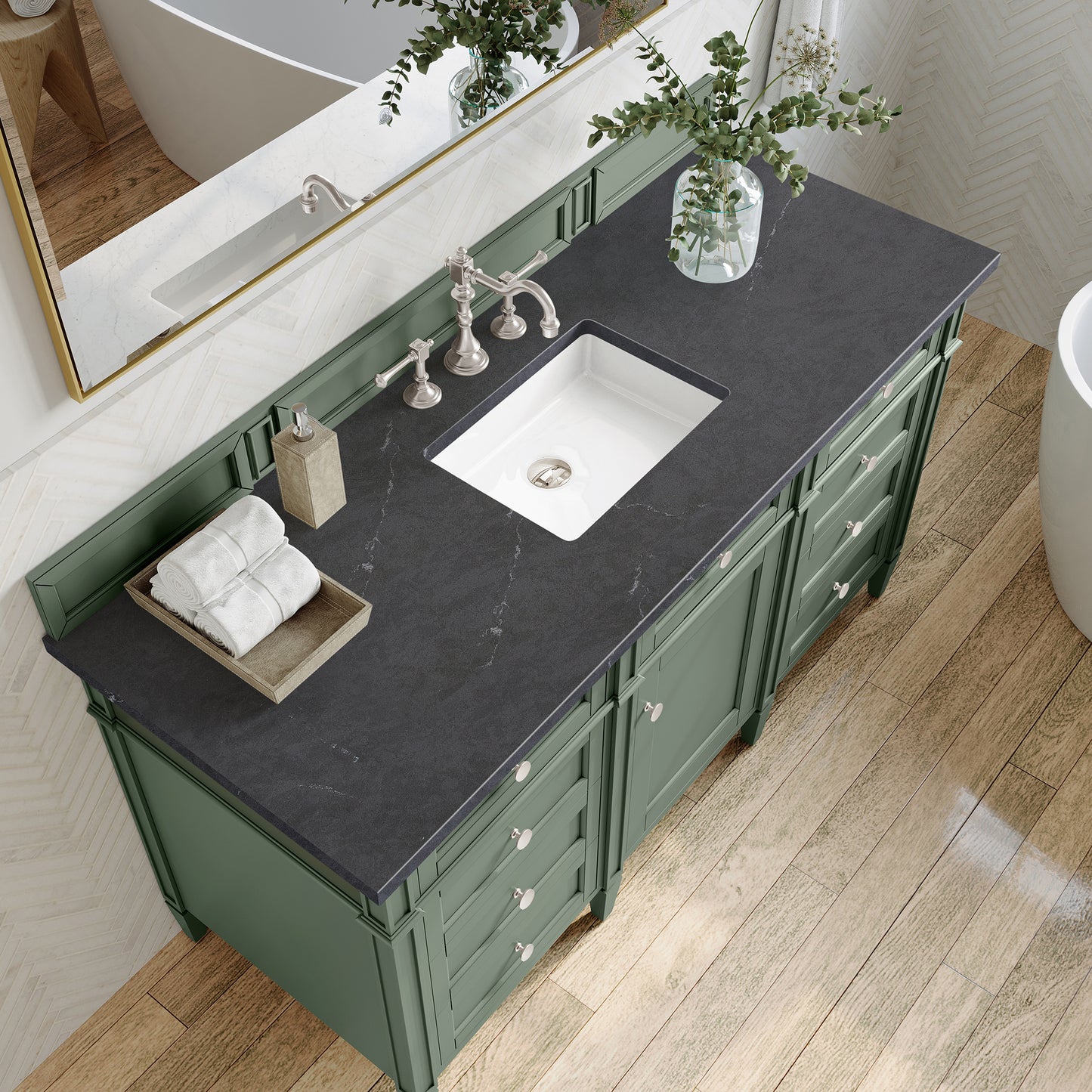 Bathroom Vanities Outlet Atlanta Renovate for LessBrittany 60" Single Vanity, Smokey Celadon w/ 3CM Charcoal Soapstone Top
