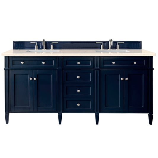 Brittany 72" Victory Blue Double Vanity w/ 3 CM Eternal Marfil Quartz Top James Martin Vanities