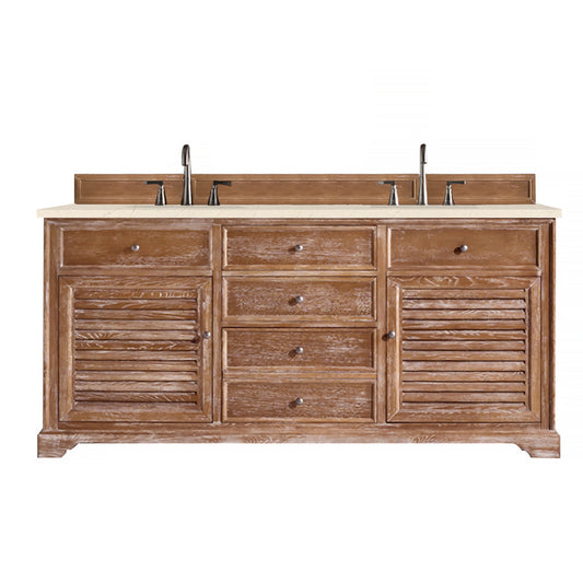 Savannah 72" Double Vanity Cabinet, Driftwood, w/ 3 CM Eternal Marfil Quartz Top James Martin Vanities