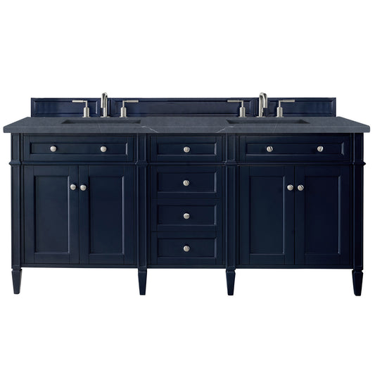 Brittany 72" Victory Blue Double Vanity w/ 3 CM Charcoal Soapstone Quartz Top James Martin Vanities