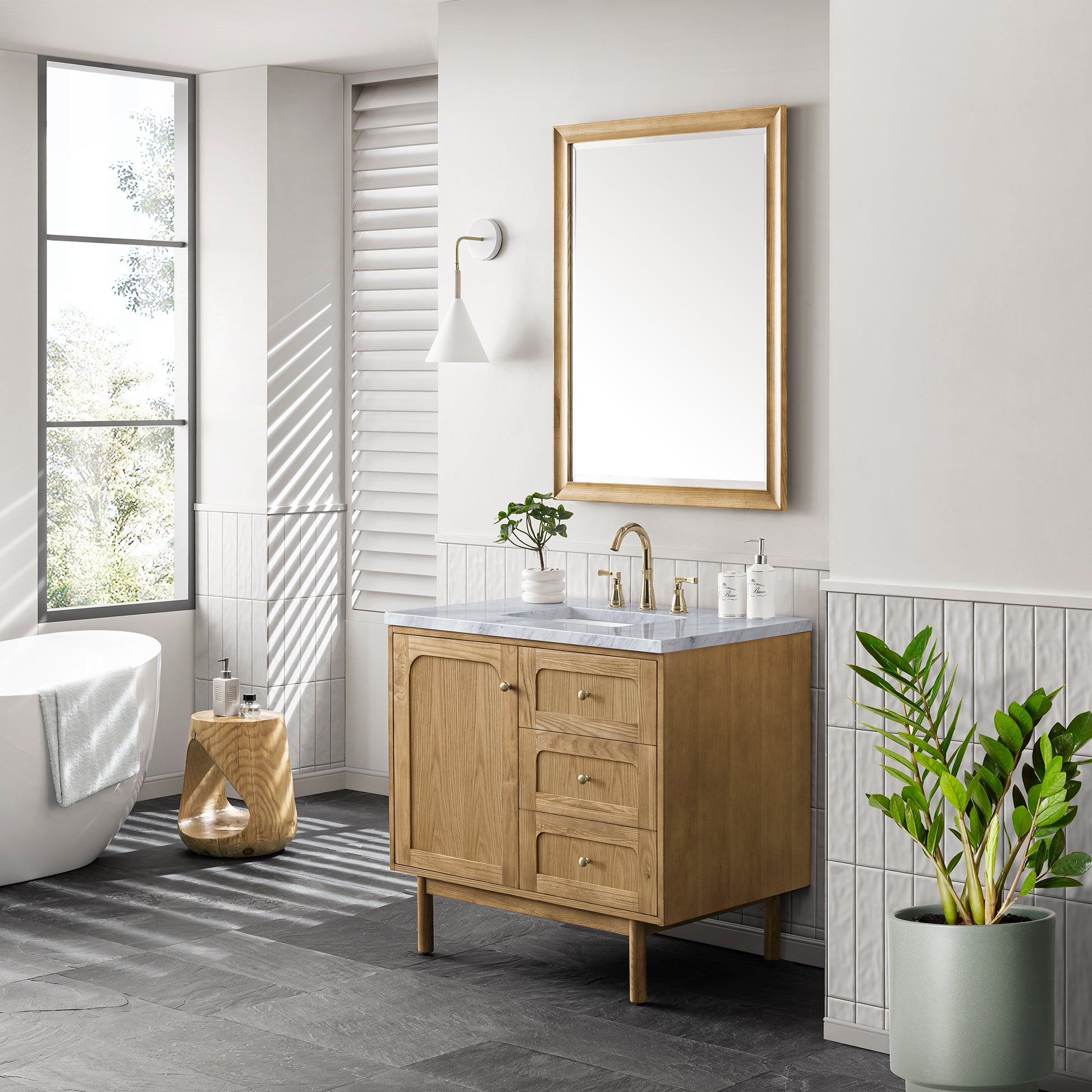 Laurent 36" Single Vanity, Light Natural Oak w/ 3CM Carrara Marble Top James Martin Vanities