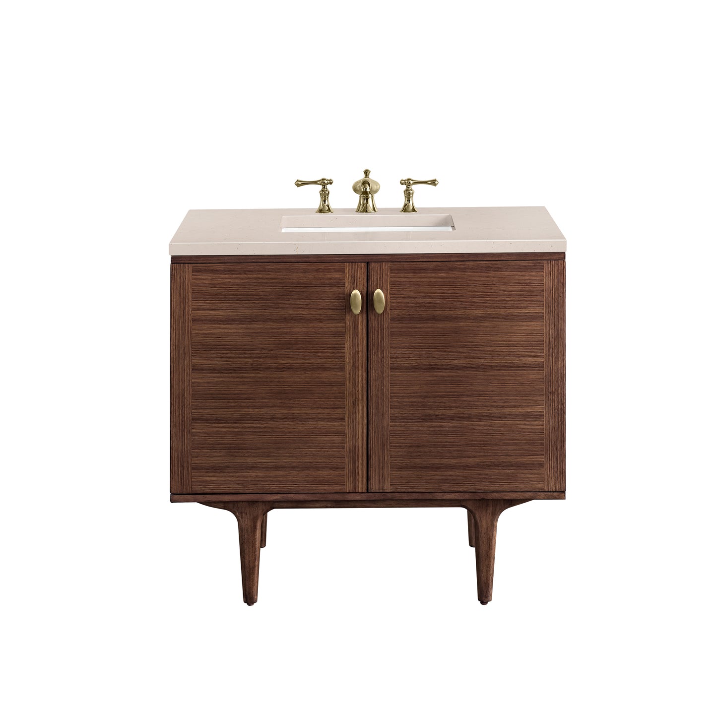 Amberly 36" Single Vanity, Mid-Century Walnut w/ 3CM Eternal Marfil Top James Martin Vanities