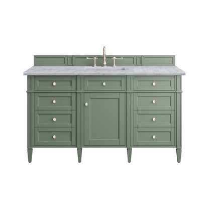 Brittany 60" Single Vanity, Smokey Celadon w/ 3CM Carrara Marble Top James Martin Vanities