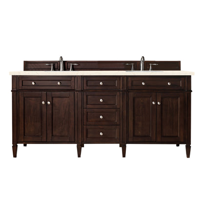 Brittany 72" Burnished Mahogany Double Vanity w/ 3 CM Eternal Marfil Quartz Top James Martin Vanities