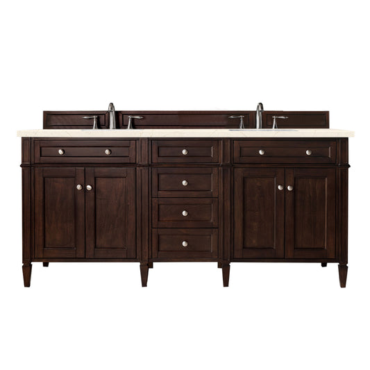 Brittany 72" Burnished Mahogany Double Vanity w/ 3 CM Eternal Marfil Quartz Top James Martin Vanities
