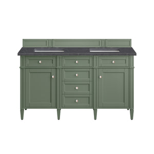 Brittany 60" Double Vanity, Smokey Celadon w/ 3CM Charcoal Soapstone Top James Martin Vanities